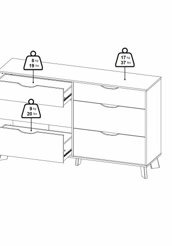 TVILUM Ikast Doppelkommode 6 Schubladen, Jackson Hickory/Weiß, 155,7 x 39,8 x 92,2 cm