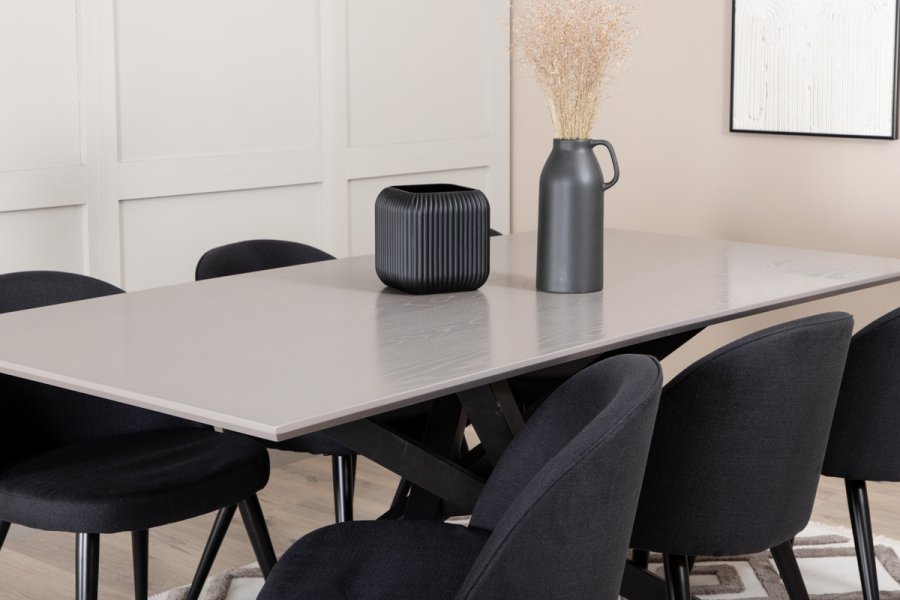 VENTURE DESIGN Piazza spisebord, rektangulrt - gr finer og svart stl (180x90)