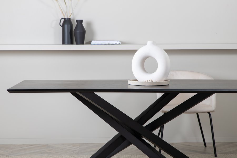 VENTURE DESIGN Piazza spisebord, rektangulrt - svart finer og sort stl (180x90)