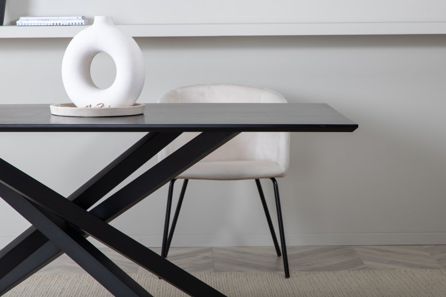 VENTURE DESIGN Piazza spisebord, rektangulrt - svart finer og sort stl (180x90)