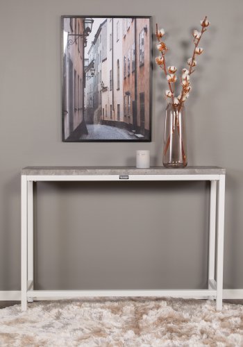 VENTURE DESIGN Rise sidebord, rektangulrt - betonggr papirlaminat og hvitt stl (110x30)