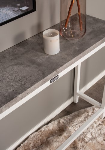 VENTURE DESIGN Rise sidebord, rektangulrt - betonggr papirlaminat og hvitt stl (110x30)