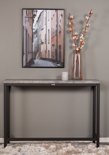 VENTURE DESIGN Rise sidebord, rektangulrt - betonggr papirlaminat og svart stl (110x30)