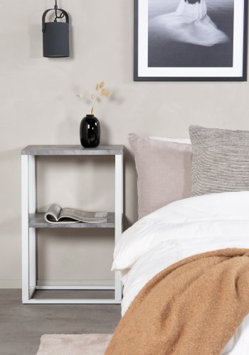 VENTURE DESIGN Rise sidebord, rektangulrt - betonggr papirlaminat og hvitt stl (45x30)