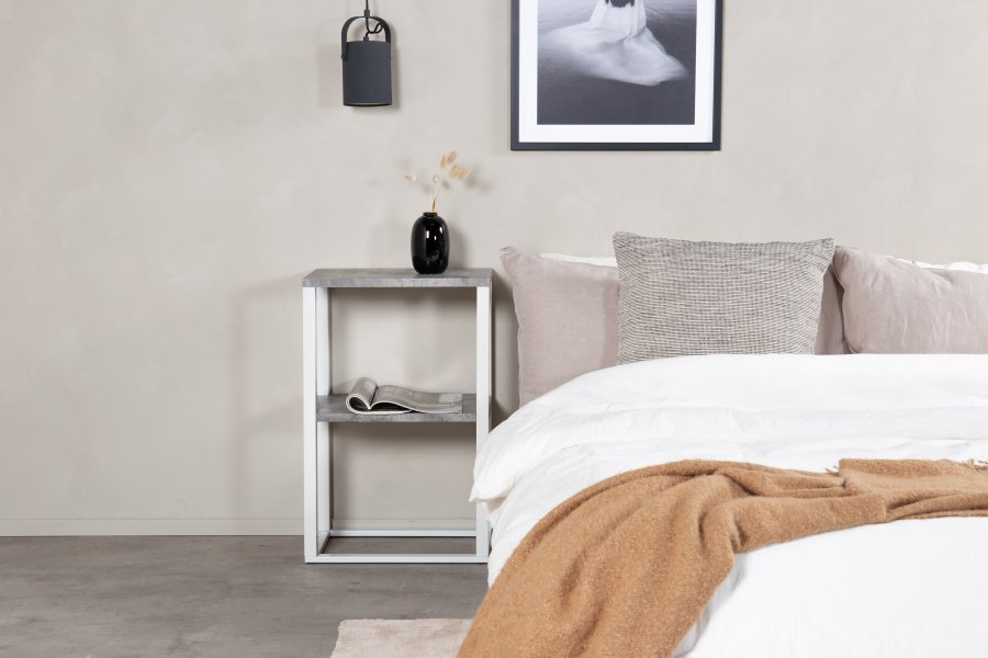 VENTURE DESIGN Rise sidebord, rektangulrt - betonggr papirlaminat og hvitt stl (45x30)