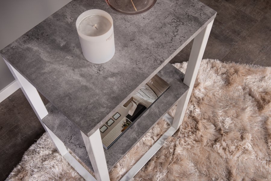 VENTURE DESIGN Rise sidebord, rektangulrt - betonggr papirlaminat og hvitt stl (45x30)