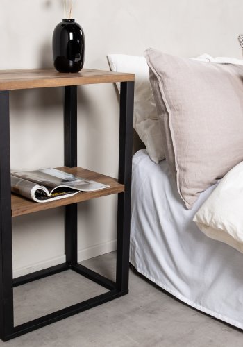 VENTURE DESIGN Rise sidebord, m. 1 hylle - teakfarget papirlaminat og sort stl (45x30)