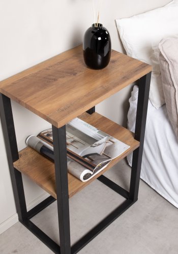 VENTURE DESIGN Rise sidebord, m. 1 hylle - teakfarget papirlaminat og sort stl (45x30)