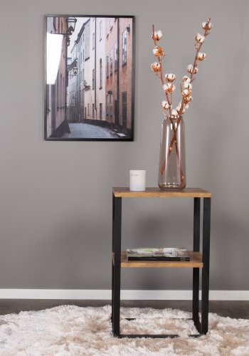 VENTURE DESIGN Rise sidebord, m. 1 hylle - teakfarget papirlaminat og sort stl (45x30)