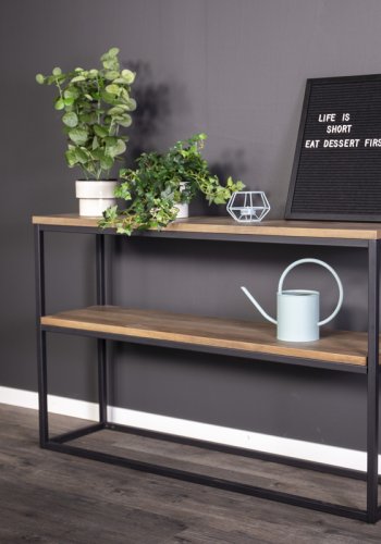 VENTURE DESIGN Rise sidebord, m. 1 hylle - teakfarget papirlaminat og sort stl (110x30)