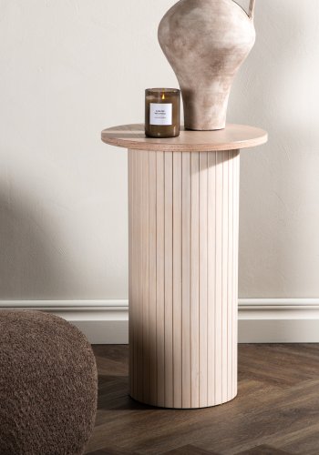 VENTURE DESIGN Bianca sidebord, rundt - hvitkalket finer (40)