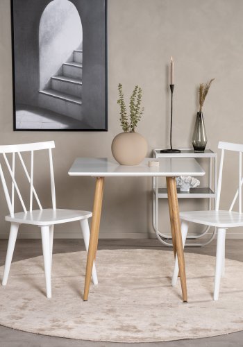 VENTURE DESIGN Polar spisebord, firkantet - hvit MDF og stl i eikelook (75x75)