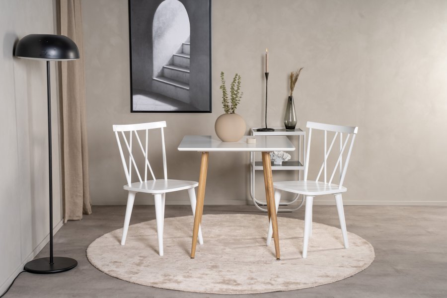 VENTURE DESIGN Polar spisebord, firkantet - hvit MDF og stl i eikelook (75x75)