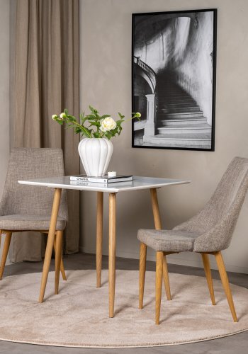 VENTURE DESIGN Polar spisebord, firkantet - hvit MDF og stl i eikelook (75x75)