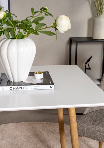 VENTURE DESIGN Polar spisebord, firkantet - hvit MDF og stl i eikelook (75x75)