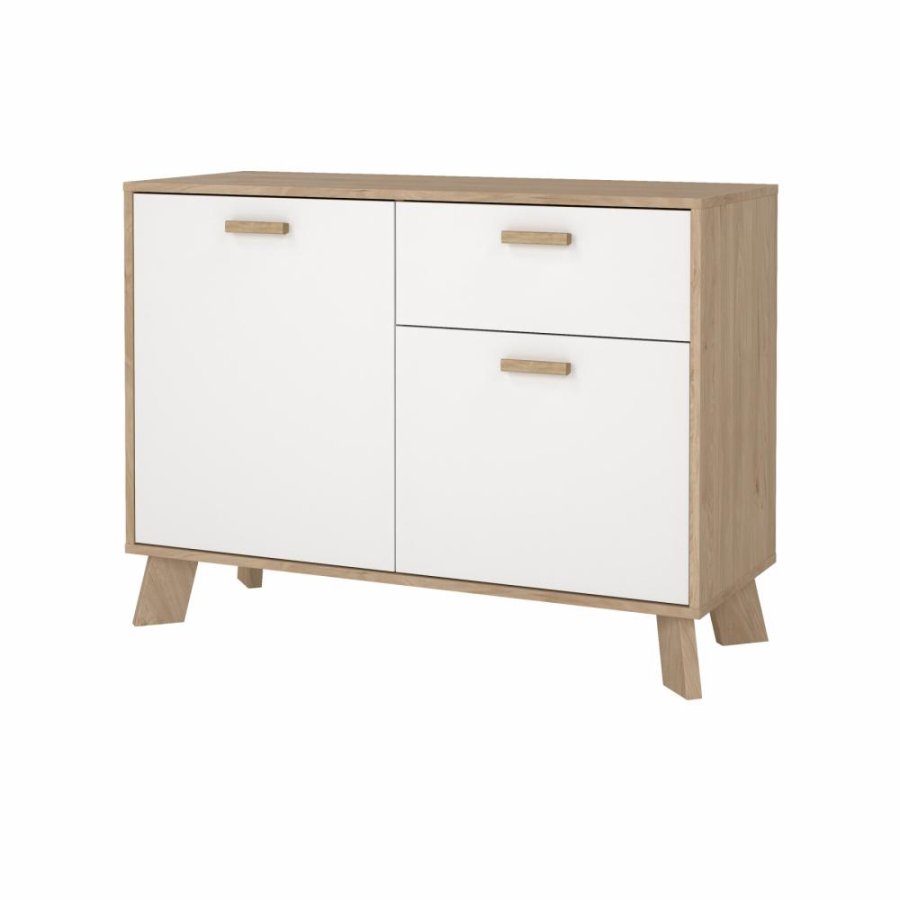 TVILUM Ikast Sideboard 2 Türen + 1 Schublade, Jackson Hickory/Weiß, 98,7 x 39,1 x 73 cm