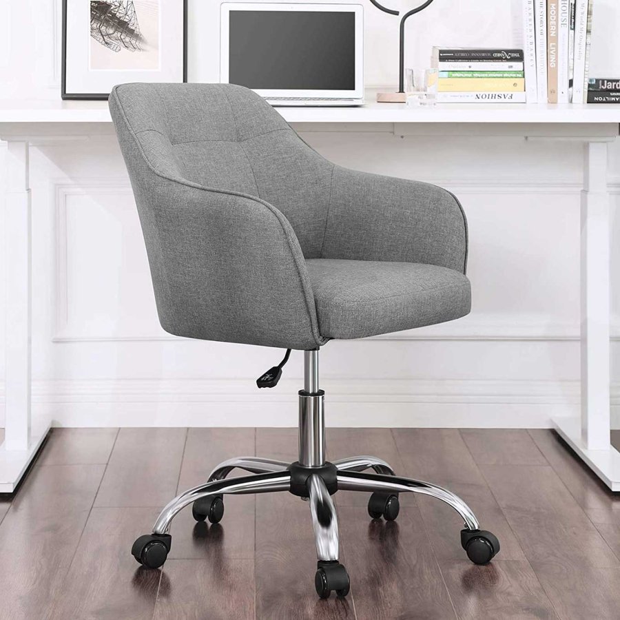 SONGMICS Kontorsstol, Bekv&auml;m Skrivbordsstol, H&ouml;jdjusterbar Datorstol, H�ller upp till 120 kg, St�lram, Imiterad Linne, Andningsbar, Hemmakontor, Kontor, Gr� OBG019G01