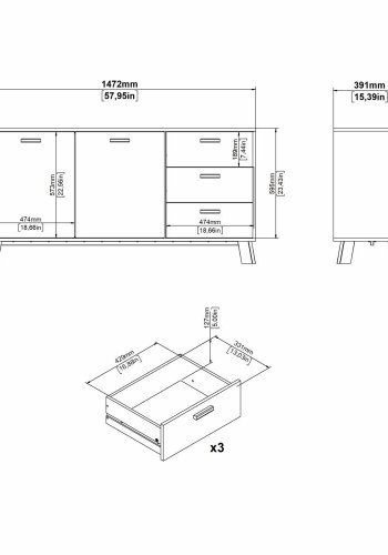 TVILUM Ikast Sideboard 2 Türen + 3 Schubladen, Jackson Hickory/Weiß, 147,2 x 39,1 x 73 cm