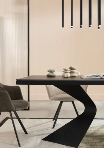 KARE DESIGN Gloria Black Ceramic spisebord, rektangulr - sort mineralmarmor og sort stl (200x100)