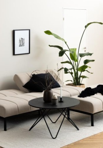 ACT NORDIC Caix sovesofa, m click & clack, delt ryggsttte, smmer - beige stoff og sort stl (198x95)