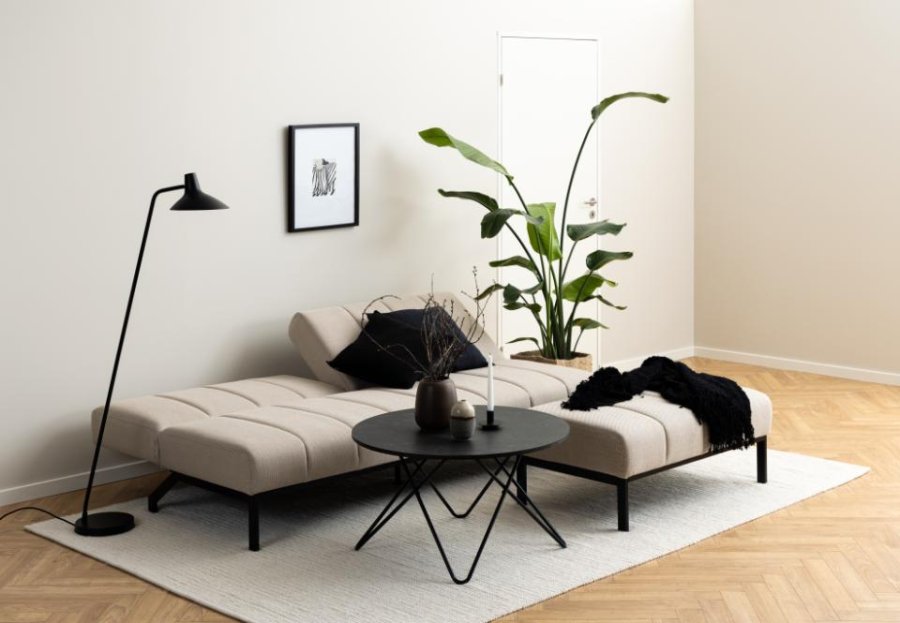 ACT NORDIC Caix sovesofa, m click & clack, delt ryggsttte, smmer - beige stoff og sort stl (198x95)