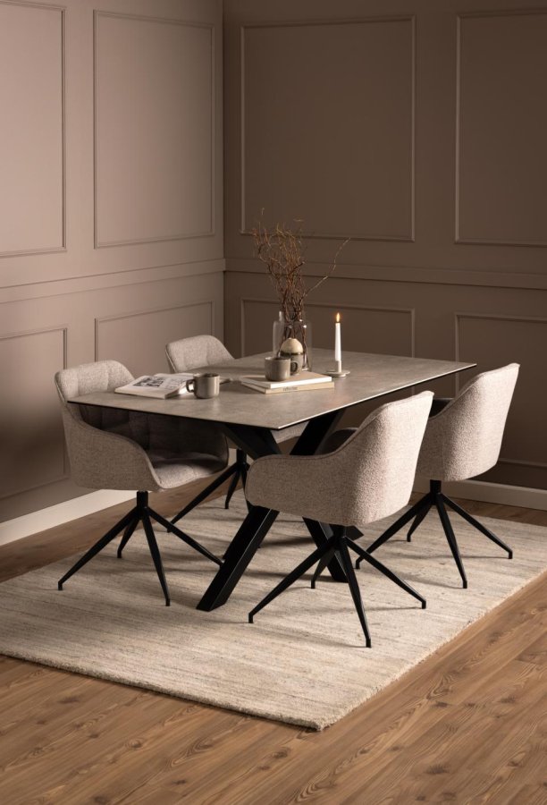 ACT NORDIC Brooke spisebordsstol, m armlener, svingfunksjon, sm - beige stoff og sort stl