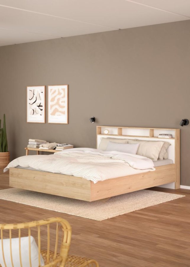 TVILUM Ikast Bett 160x200, Jackson Hickory / Weiß, 169,8 x 216 x 0.97 cm