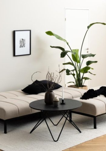 ACT NORDIC Caix sovesofa, m click & clack, delt ryggsttte, smmer - beige stoff og sort stl (198x95)