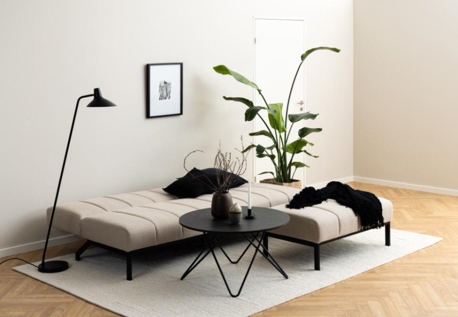 ACT NORDIC Caix sovesofa, m click & clack, delt ryggsttte, smmer - beige stoff og sort stl (198x95)