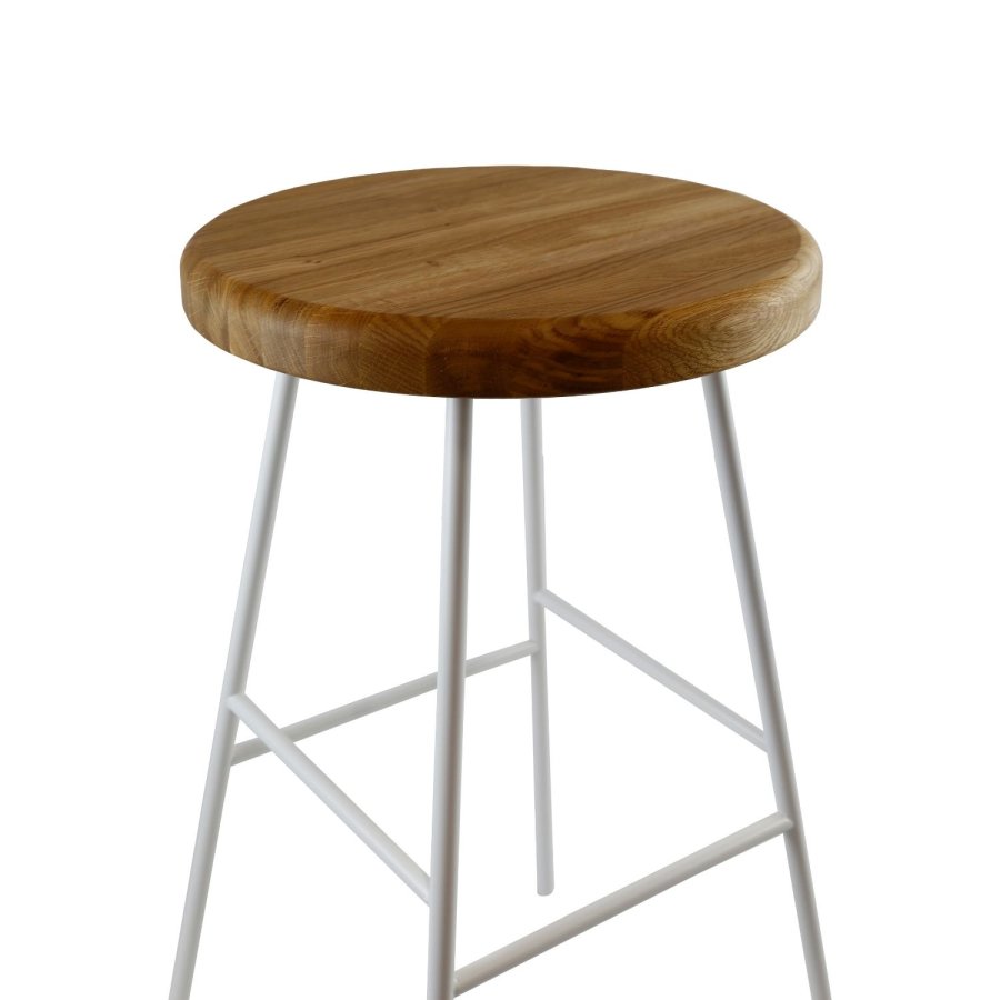 NOCNOI Vile barstol, m. fodsttte - natur egetr og hvid metal