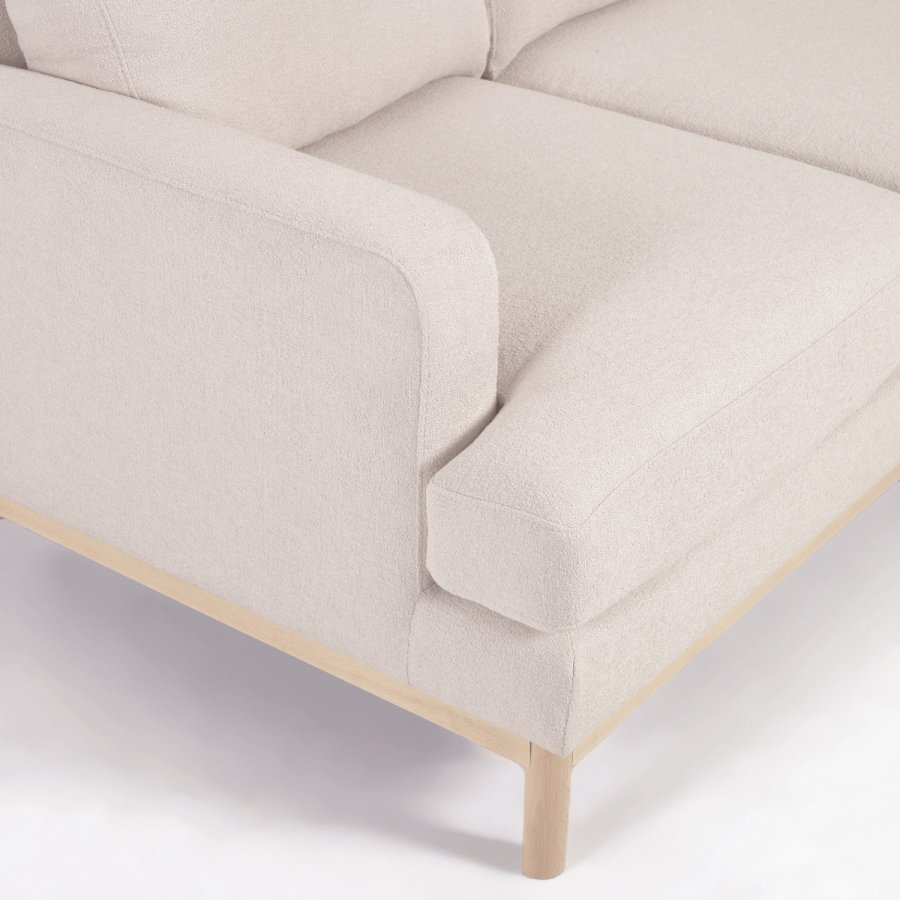 KAVE HOME Mihaela 3-manns sofa med hyre sjeselong - hvit microbouclé og naturlig bketre