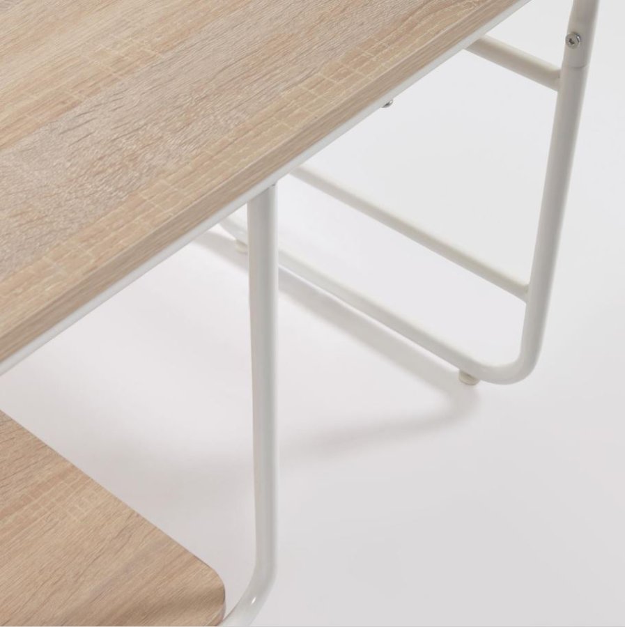 KAVE HOME Yamina TV-bord, med hylle og gr stofflommer - naturlig melamin og hvitt stl (110x40)