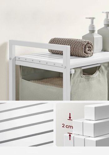 VASAGLE skittentyskurv, m. 2 uttrekkbare og uttakbare vaskeposer, 1 hylle - stoff, hvit MDF/stl