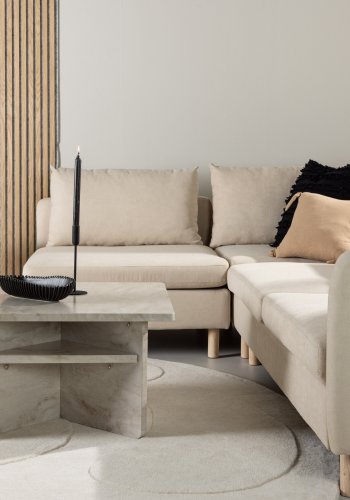 VENTURE DESIGN Zero hjrnesofa - beige polyester og naturgummitre