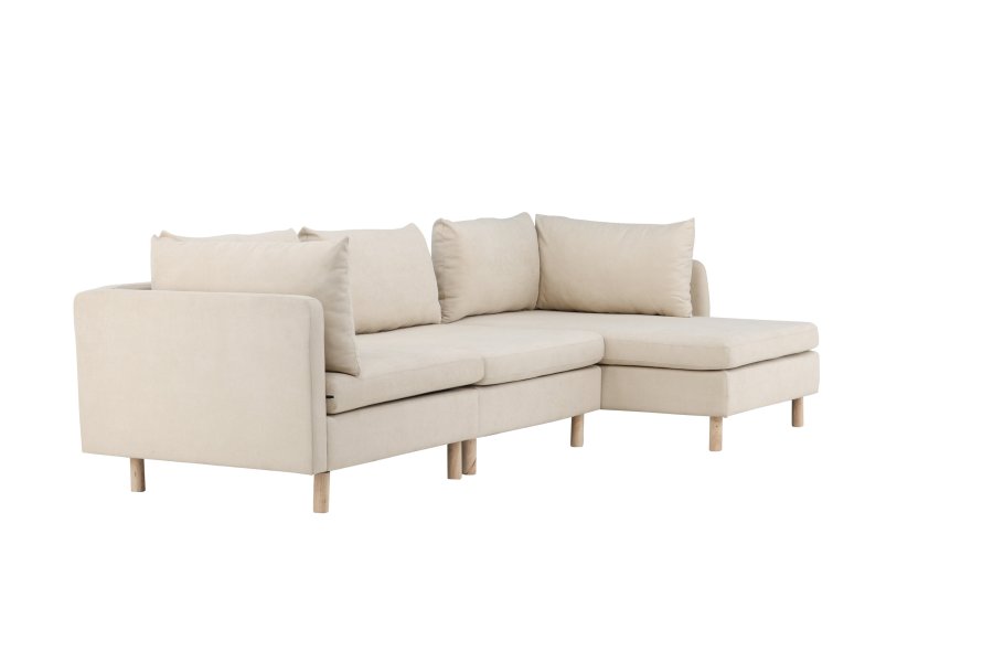 VENTURE DESIGN Zero 3 pers. sofa, m. sjeselong - beige polyester og naturgummitre