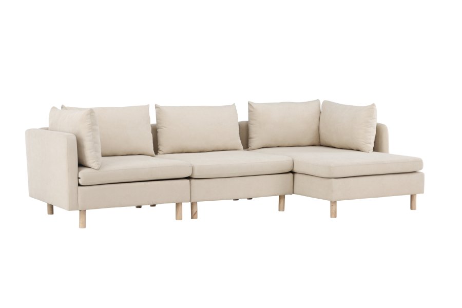 VENTURE DESIGN Zero 3 pers. sofa, m. sjeselong - beige polyester og naturgummitre
