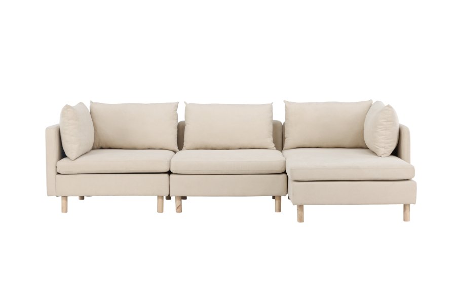 VENTURE DESIGN Zero 3 pers. sofa, m. sjeselong - beige polyester og naturgummitre