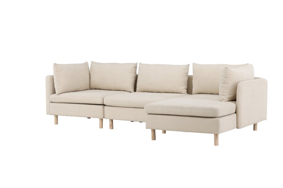 VENTURE DESIGN Zero 3 pers. sofa, m. sjeselong - beige polyester og naturgummitre