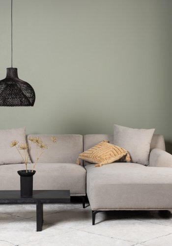 VENTURE DESIGN Viskan sofa, m. sjeselong - lys gr polyester og matt sort metall