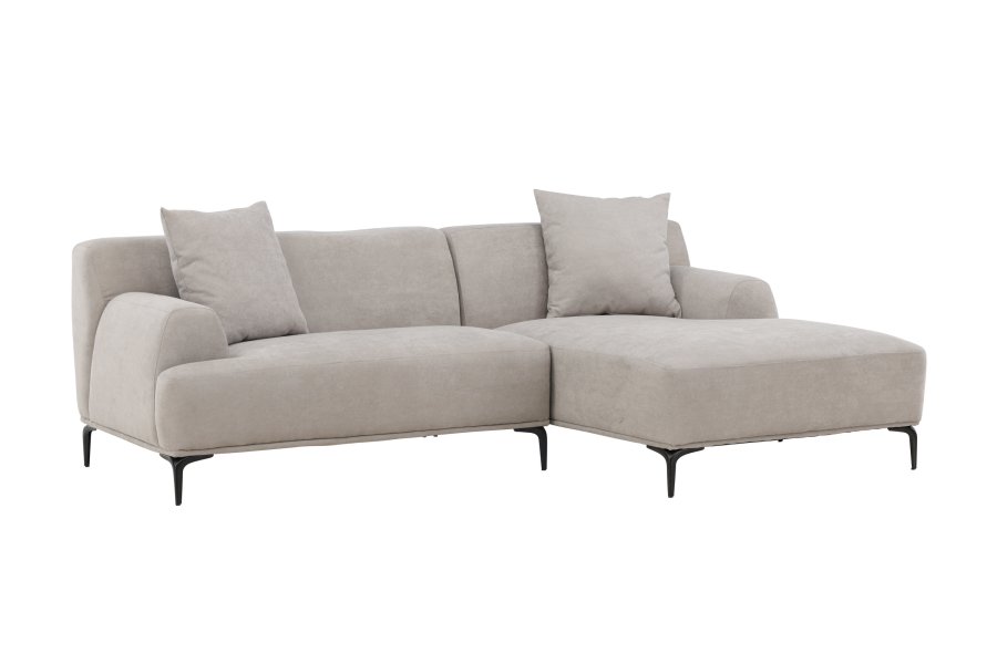 VENTURE DESIGN Viskan sofa, m. sjeselong - lys gr polyester og matt sort metall