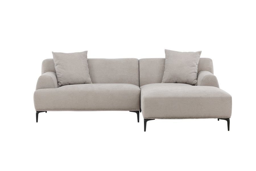 VENTURE DESIGN Viskan sofa, m. sjeselong - lys gr polyester og matt sort metall