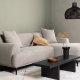 VENTURE DESIGN Viskan sofa, m. sjeselong - lys gr polyester og matt sort metall