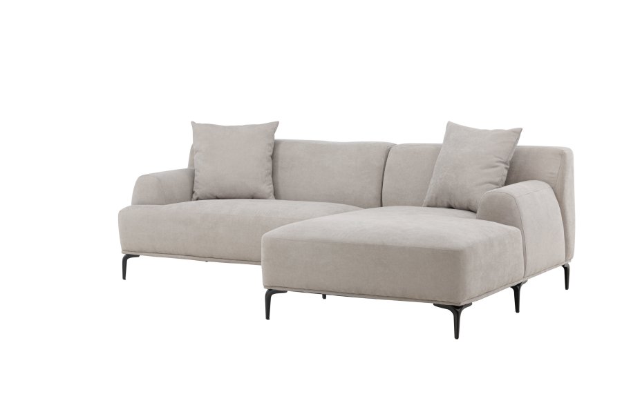 VENTURE DESIGN Viskan sofa, m. sjeselong - lys gr polyester og matt sort metall