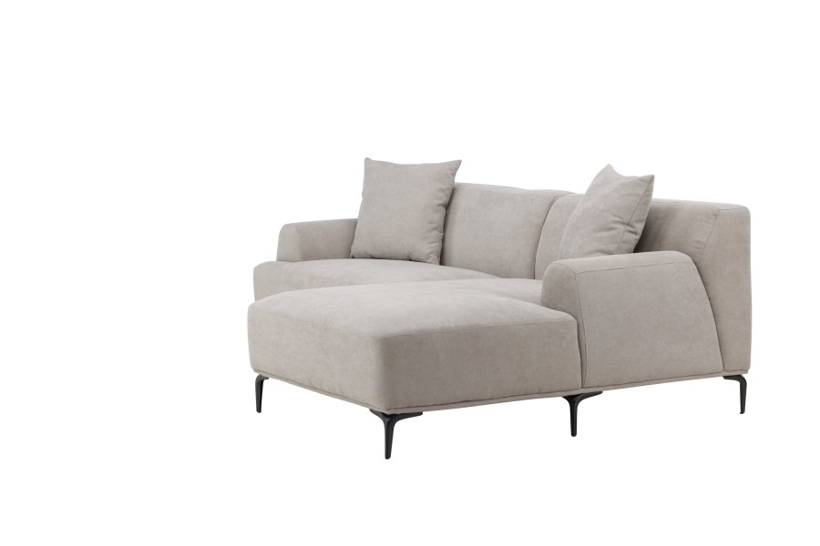 VENTURE DESIGN Viskan sofa, m. sjeselong - lys gr polyester og matt sort metall