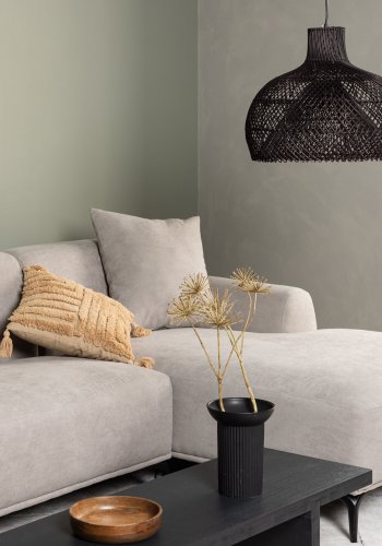 VENTURE DESIGN Viskan sofa, m. sjeselong - lys gr polyester og matt sort metall