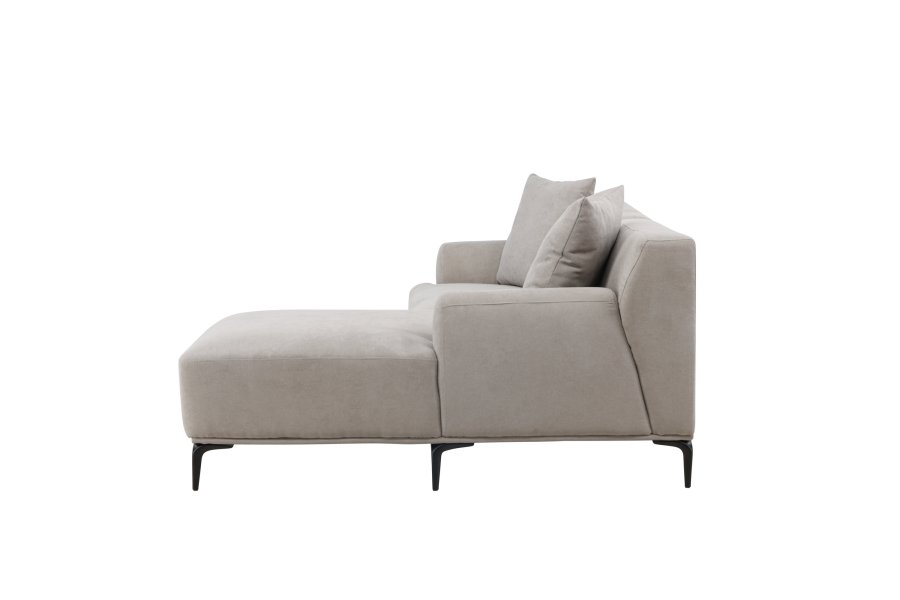 VENTURE DESIGN Viskan sofa, m. sjeselong - lys gr polyester og matt sort metall