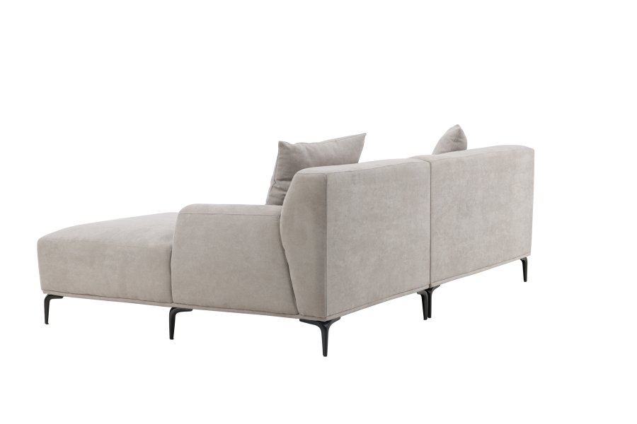 VENTURE DESIGN Viskan sofa, m. sjeselong - lys gr polyester og matt sort metall