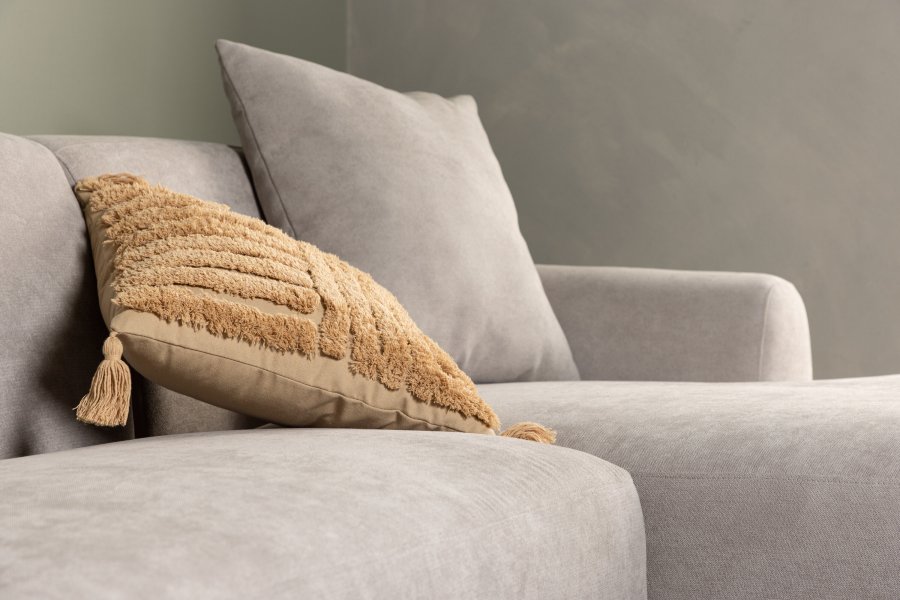 VENTURE DESIGN Viskan sofa, m. sjeselong - lys gr polyester og matt sort metall