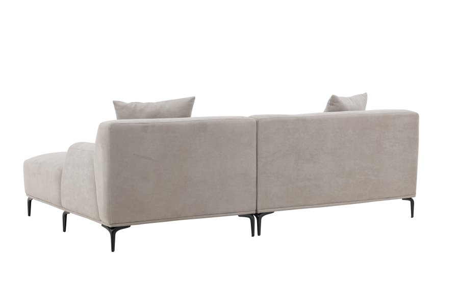 VENTURE DESIGN Viskan sofa, m. sjeselong - lys gr polyester og matt sort metall