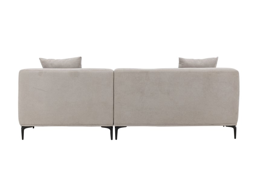 VENTURE DESIGN Viskan sofa, m. sjeselong - lys gr polyester og matt sort metall